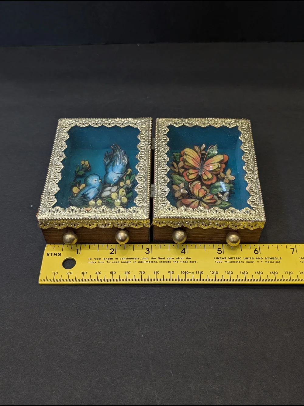 Vintage-Style Gold Framed Blue Double Panel Decorative Accent